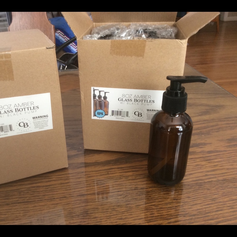 NEW 8 oz amber  glass pump bottles